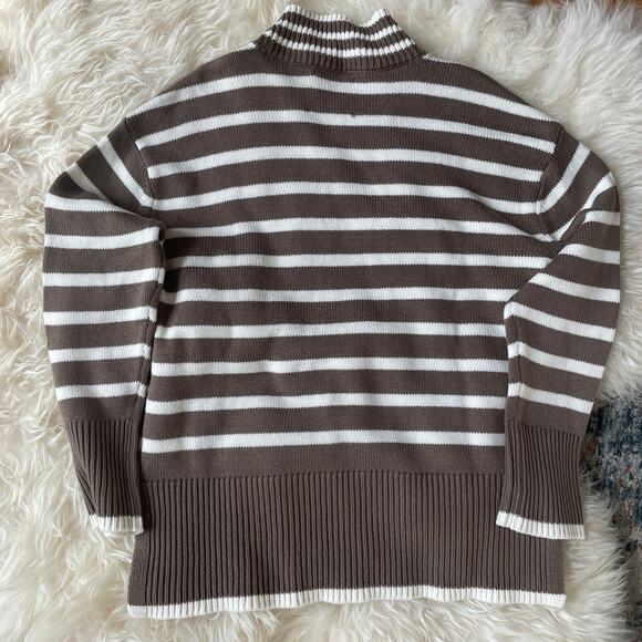 Lucky Brand Oversized Cashmere Cotton Blend Sweater | Chocolate Stripe NWOT XS - Picture 6 of 10